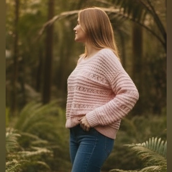 Express Sweaters - Soft Express Pastel Pink Crochet Style Sweater Cotton Blend Size Medium Gift NWT